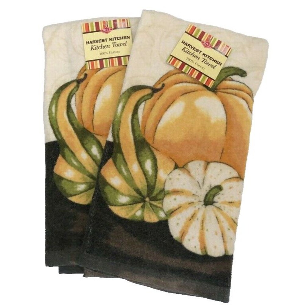Thanksgiving Holiday Pumpkins Dish Kitchen Towels Ritz Autumn Splendor Set of 2